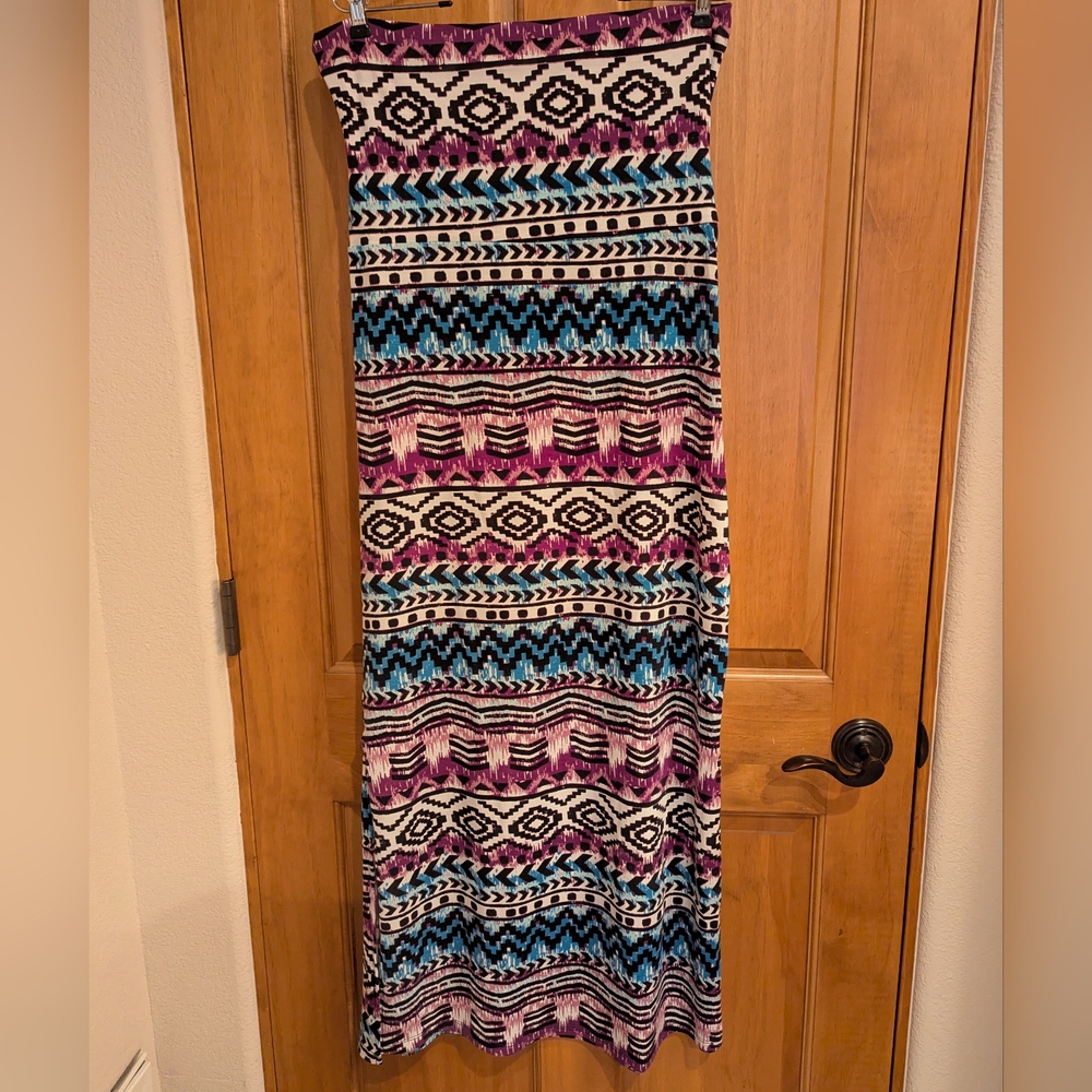 No Boundaries Black and Blue Geometric Maxi Skirt